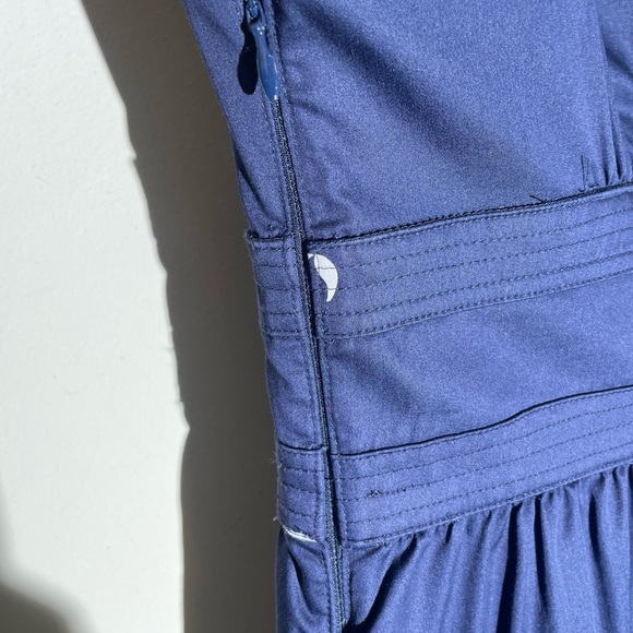 Kate Spade Poplin Bow Navy Crab Print Midi Dress Sz 4 NAVY Blue V-Neck Pockets - Picture 11 of 16